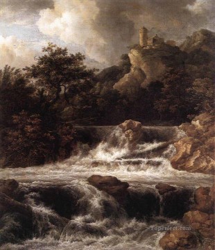 岩の上に建てられた城のある滝の風景 ジェイコブ・アイザクスゾーン・ファン・ロイスダール Oil Paintings